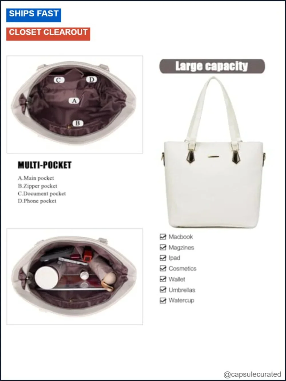Women's 6-Piece Purse Set Faux Leather Tote Crossbody Satchel Clutch